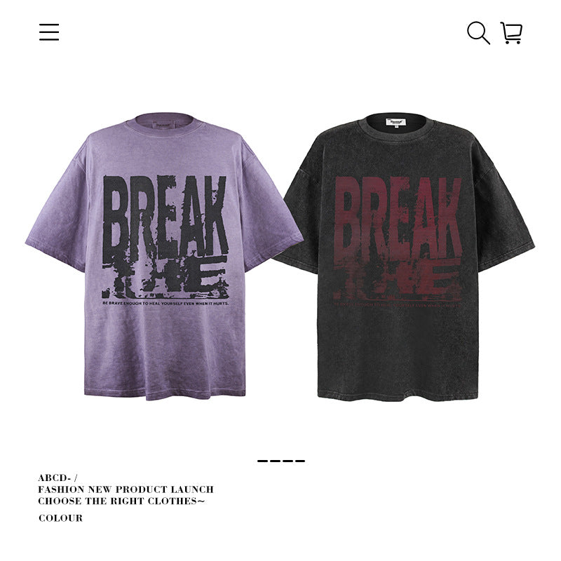 American vintage street T-shirt pure cotton men's and women's summer loose