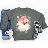 Christmas Pink Claus Print Crew Neck Sweatshirts