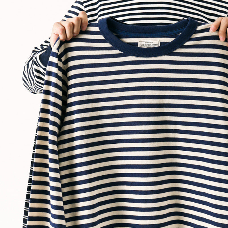 Mariner Shirt Horizontal Striped American Retro Sports T-shirt Men's Long Sleeve Spring and Autumn Navy-Striped Shirt