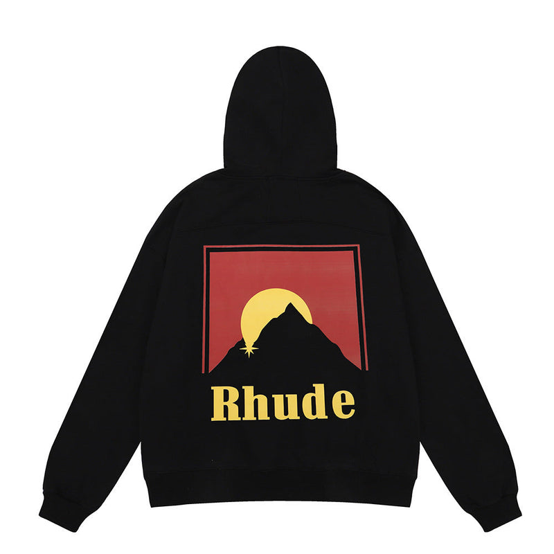 Rhude Hoodie Sunrise Printed Cotton Loose-Fitting Hoodie Sweatshirt