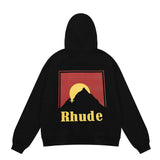 Rhude Hoodie Sunrise Printed Cotton Loose-Fitting Hoodie Sweatshirt