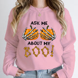 Halloween Pumpkin Ask Me About My Boo Print Round Neck