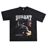 Basket Ball Star T Shirt Basketball Kevin Durant Washed Distressed Printed T-Shirt Personalized Short Sleeve Pure Cotton