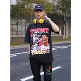 Basket Ball Star T Shirt Jimmy Butler Printed Washed Distressed T-shirt Cotton Short Sleeve round Neck