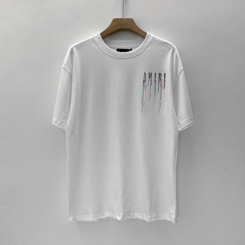 Amiri T Shirt Colorful Splash Ink Casual round Neck Short Sleeves T-shirt