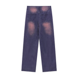 Men Jeans Ripped Wide-Legged Straight Jeans Retro Trousers