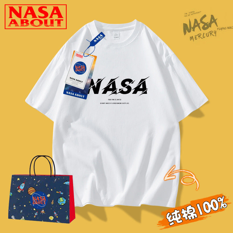 Nasa T Shirt Cotton Short Sleeve T-Shirt Men'S Round Neck Bottoming Shirt Half Sleeve