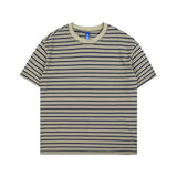 Mariner Shirt Summer Cotton Contrast Color Striped Loose Short Sleeve T-shirt Men's Fashion