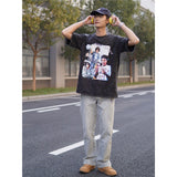 Basket Ball Star T Shirt Jalen Green Washed Distressed Printed T-Shirt Retro Short Sleeve Loose