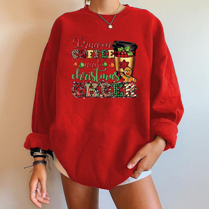 Christmas letter y2k ndy printed sweatshirt round neck casua