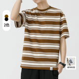 Mariner Shirt Summer Striped Short-Sleeved Shirt Versatile Simple Retro Boys round Neck T-shirt