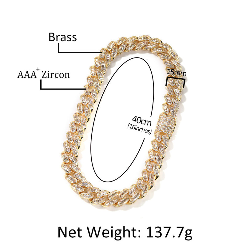 Chains Hip Hop Copper Set Zircon 15MM Cuban Chain St. Valentine's Spectrum