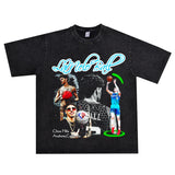 Basket Ball Star T Shirt Washed Distressed Lamelo Ball Printed Short Sleeve T-Shirt Vintage Pure Cotton