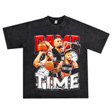 Basket Ball Star T Shirt Damian Lillard Short Sleeve Washed Distressed T-shirt Loose