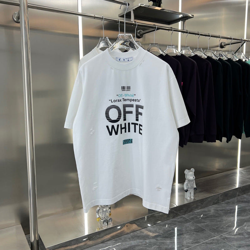 Off White T Shirts OW Striped Letter Arrow Crew Neck Pullover Short Sleeves