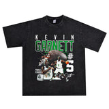 Basket Ball Star T Shirt Basketball Kevin Garnett Printed Washed Distressed American T-shirt Vintage Cotton Short Sleeve