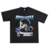 Basket Ball Star T Shirt D'angelo Russell Washed Distressed Printed T-shirt Short Sleeve Vintage Pure Cotton