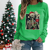 Funny Christmas Skeleton Print Sweatshirt For Women Fashion