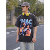 Basket Ball Star T Shirt Washed Distressed Printed T-shirt Short Sleeve Loose Retro Cotton