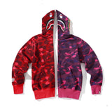 Bathing Ape Hoodie Color Matching Zip Full Open Camo Shark Hooded Sweater Jacket