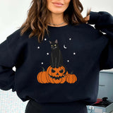 Fashion Halloween Black Cat Pumpkin Print Oversize