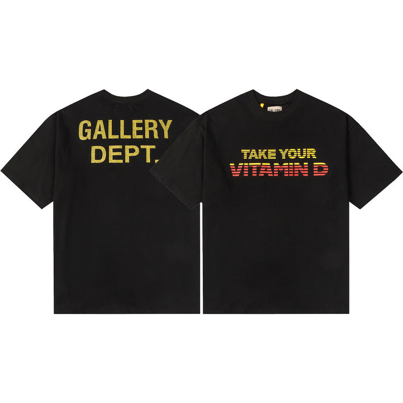 Gallery Dept T-Shirt Hand Painted Ink Splashing Alphabet Washed Retro Short Sleeve T-Shirt