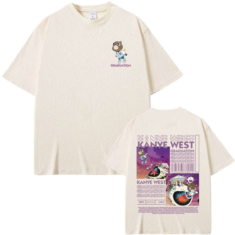 Rapper Kanye West Graduation Bear Double Sided Print T Shirt