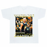 Basket Ball Star T Shirt Basketball Stephen Curry Washed Distressed Printed T-Shirt Short Sleeve Retro Pure Cotton