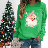 Christmas Pink Claus Print Crew Neck Sweatshirts