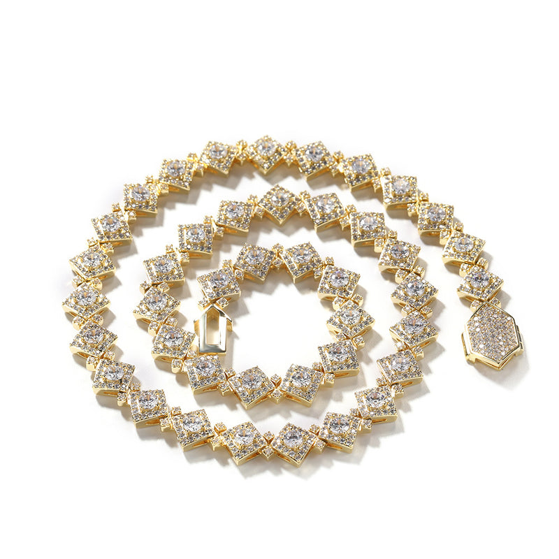 Chains Hip Hop Necklace Vintage Square Zircon Spectrum St. Valentine's