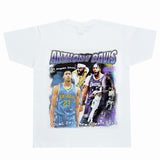 Basket Ball Star T Shirt Short Sleeve Printed T-shirt Retro Hip Hop Loose Cotton Washed Distressed