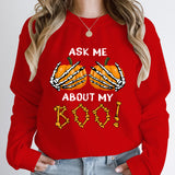 Halloween Pumpkin Ask Me About My Boo Print Round Neck