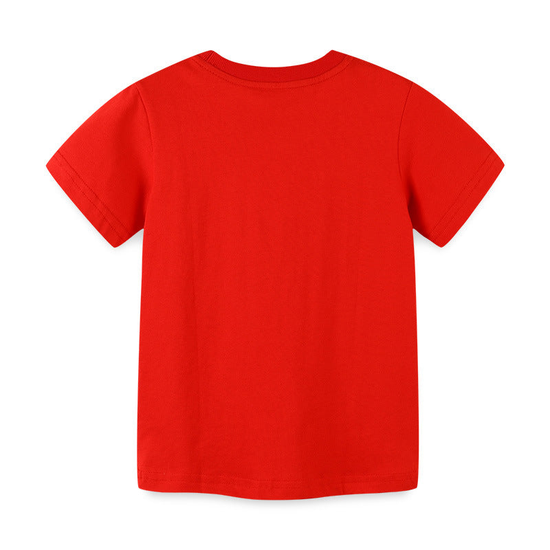 Boy T Shirt Children's T-shirt Summer Children round Neck Short Sleeve T-shirt Knitted Cotton Cute