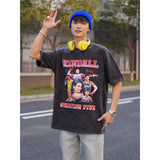 Basket Ball Star T Shirt Starting Five Retro Washed Distressed T-shirt Short Sleeve Loose Men and Women