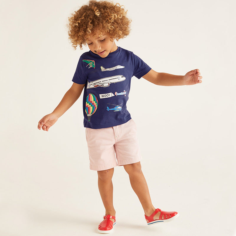 Boy T Shirt Summer Children's T-shirt round Neck Cartoon Short Sleeve T-shirt Knitted Cotton Pullover Boy