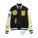 Ow Jacket Yellow Embroidery Cotton-Padded Jacket for Men and Women