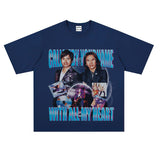 Film Star T Shirt Medium Loose Heavy Weight Retro Street Cotton T-shirt Men and Women