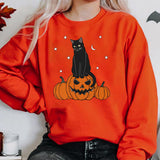 Fashion Halloween Black Cat Pumpkin Print Oversize