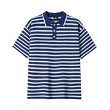 Mariner Shirt Striped Short-Sleeved Polo Shirt Men's Korean-Style Trendy Summer Loose Lapels T-shirt