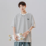 Mariner Shirt round Neck Short Sleeve T-shirt Striped Navy-Striped Shirt Loose Student Casual All-Match