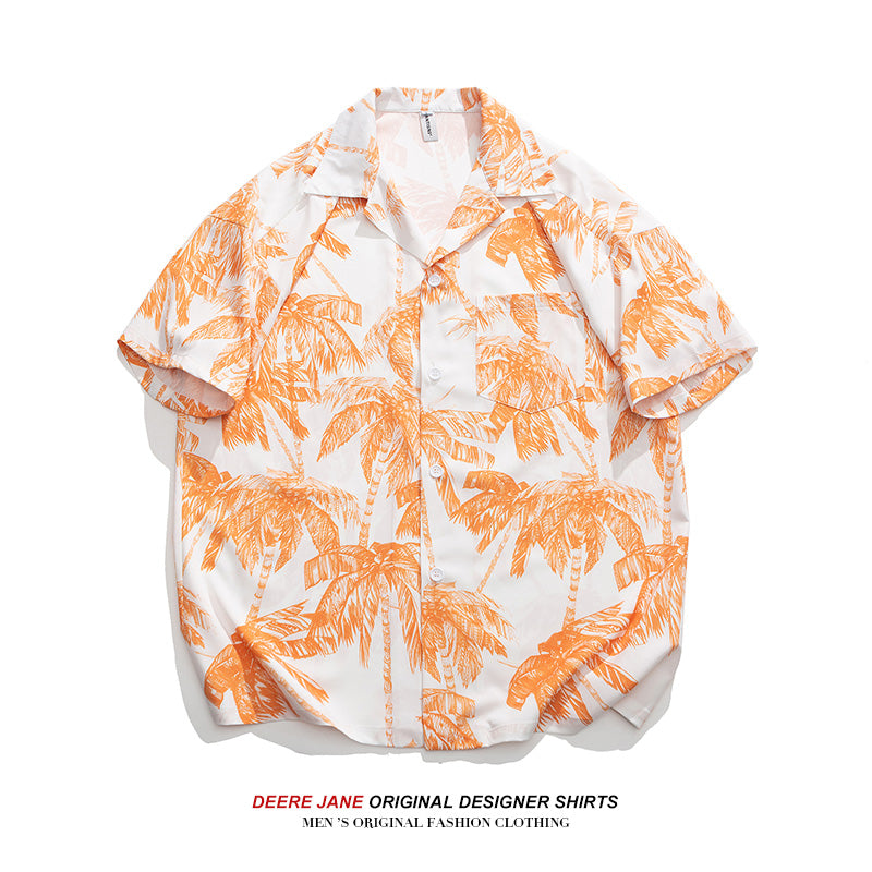 Men Shirts Summer Short Sleeve Shirt Men's Loose Casual Beach Coat