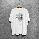 Amiri T Shirt Angel Sketch Printed Casual Hip Hop Short Sleeve T-shirt