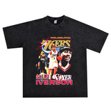 Basket Ball Star T Shirt Allenezailiverson Washed Distressed T-Shirt Printed Retro Loose
