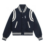 Ralph Lauren Coat RL Ralph Lauren Pony Embroidered Splicing Leather Baseball Jacket Wool Jacket