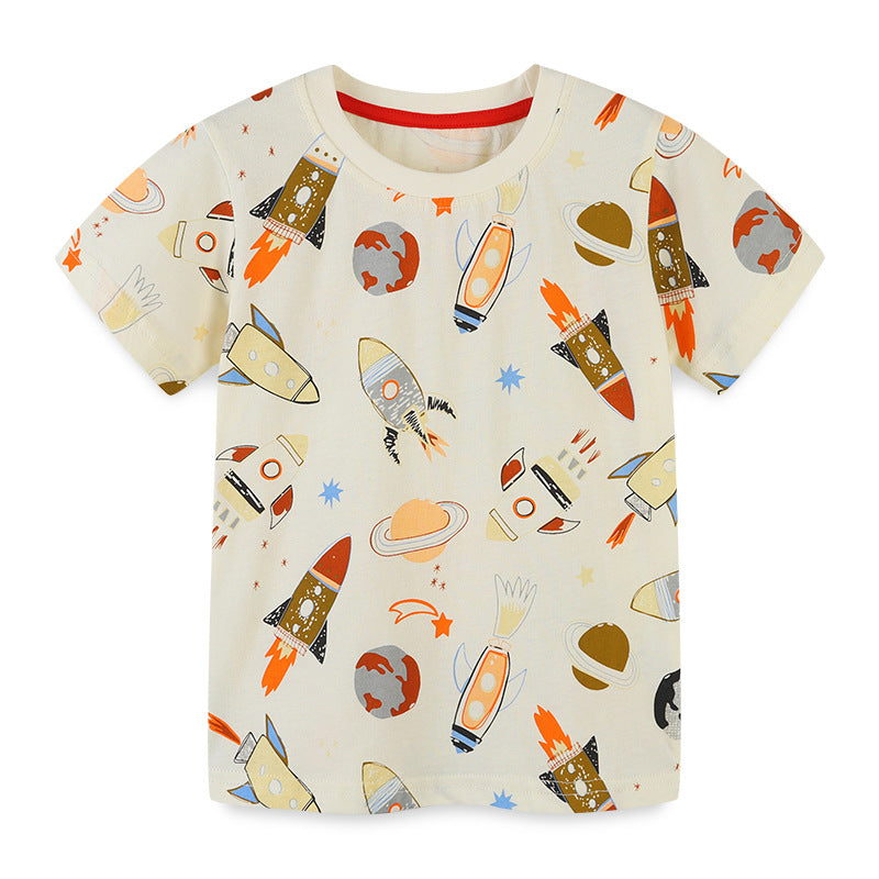 Boy T Shirt Boy's Short-Sleeved T-shirt Summer Children Knitted Cotton Children's T-shirts Cartoon Print