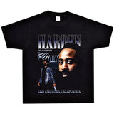 Basket Ball Star T Shirt Basketball Washed Distressed James Harden Printed T-shirt Retro Short Sleeve Cotton
