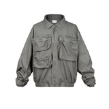 MIJKO Mens Jacket Multi Pocket Lapel Zip Mainstream Fashion Jacket