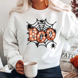 Halloween Boo Spider Web Print Hoodless Sweatshirt For Women