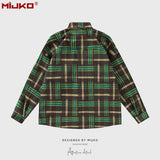 MIJKO Mens Jacket Loose Plaid Jacket Unisex