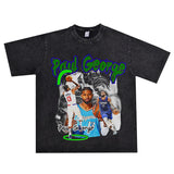 Basket Ball Star T Shirt Basketball Paul George Washed Distressed Printed T-Shirt Vintage Cotton Short Sleeve